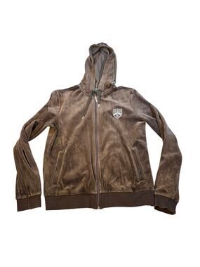 VTG Lauren Active Ralph Lauren women hood brown velour full zip jacket. Size M.
